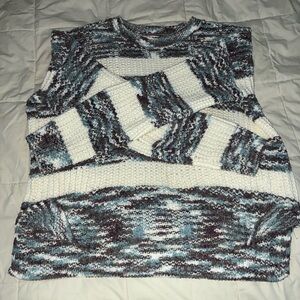 Striped Knit Sweater - Blue and White